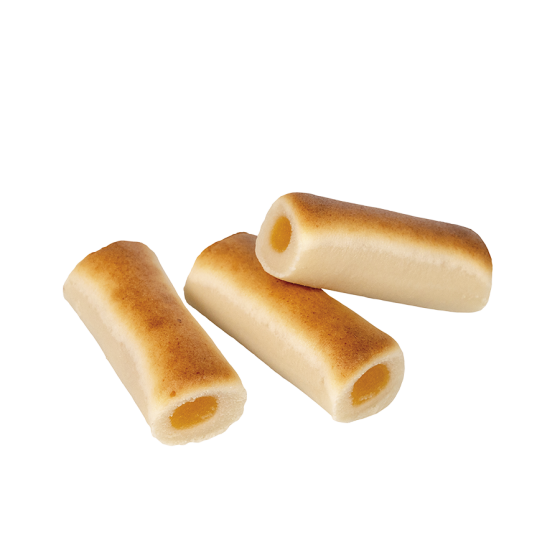 Huesos de santo artesanos tipo mazapán de Toledo, rellenos de yema confitada, con textura suave y sabor tradicional.